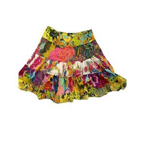 Derek Heart Patchwork Floral Tiered Midi Skirt L Lined Festival Fairy Boho India